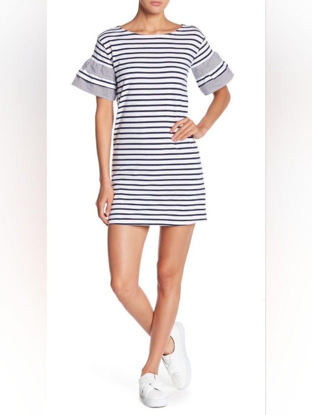 Romeo & Juliet Couture Navy & White Striped Ruffle Sleeve Mini Dress NWT Size M